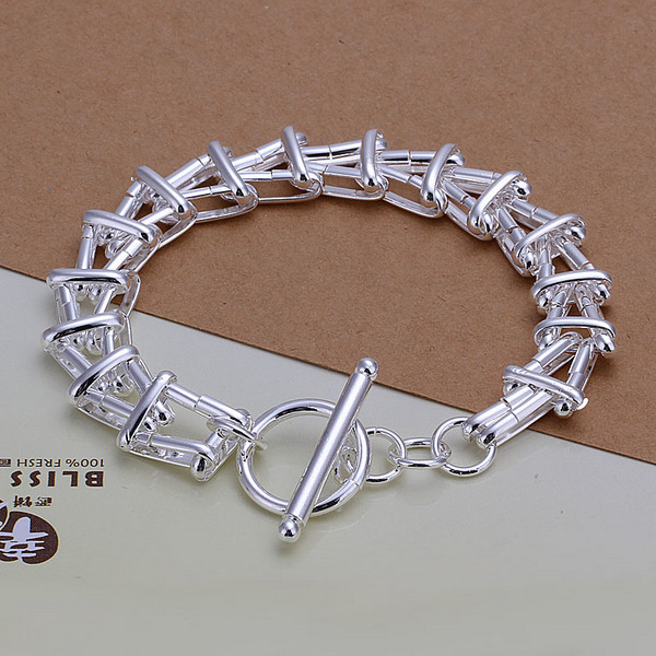 Hot sale gift 925 silver Insets hanging peach Heart Bracelet DFMCH307, fashion 925 sterling silver Chain link gemstone bracelets high grade