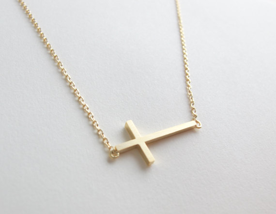10PCS Gold Silver Sideways Cross Necklace Cute Cool Christian Cross Necklaces Simple Tiny Faith Religious Cross Necklaces