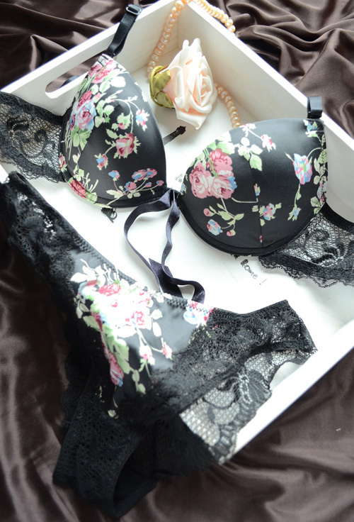 Wholesale-famous brand sexy lace women print bra set silk and satin big size women underwear set push up bra and panties