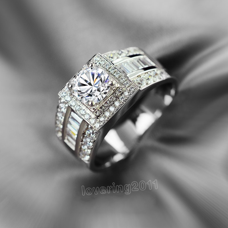 Size 8-13 Hot sale Luxury Jewelry 10kt white gold filled white topaz Gem Men wedding simulated Diamond Wedding Engagement Ring set gift