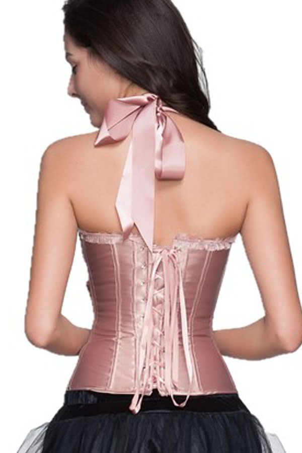 Women's Sweetheart Halter Bowknot V Neck Overbust Corset Bustier and Hi-Low High Low end Layered Mesh Skirt Costume