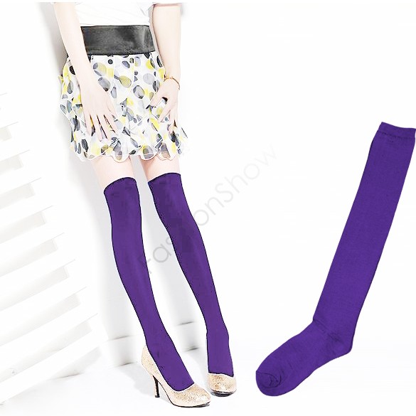 Factocy Price Over The Knee Socks Thigh High Stockings Women Sexy Cotton Thinner Stocking Black/White/Grey/Purple/ Blue