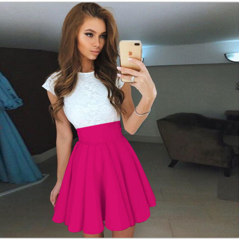 x201711 Lace Kawaii Dress Beach Summer Women Cute 2017 Flare Dresses Mini A Line Party Dress Vestidos Mujer Robe Femme Plus Size GV651