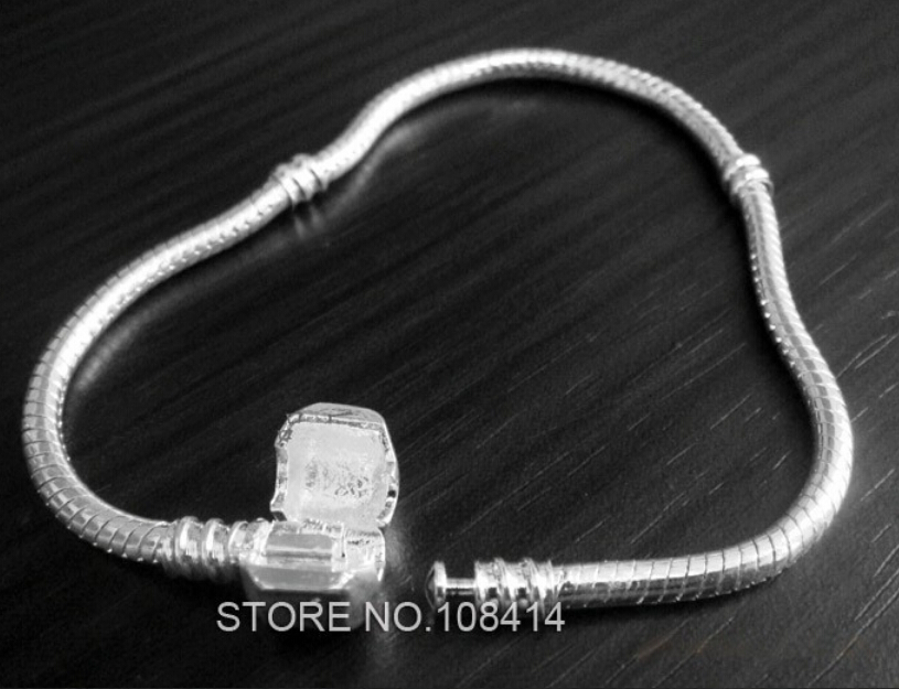 Fashion Women European Silver Plated Bracelet & Bangle Snake Chain with Barrel Clasp fit Chamilia Bead Charms