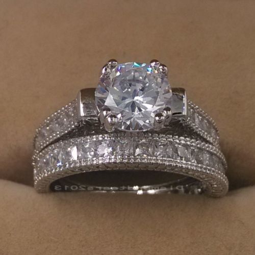 Retro Topaz Wedding Ring Set: 14kt White Gold Filled, Size 5-10, Unique Gem Jewelry Gift