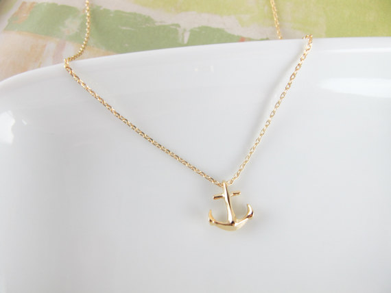 30PCS- N049 Gold Silver Tiny Boat Anchor Necklace Sideways Mens Navy Nautical Anchor Necklaces Boat Hooks Necklace for Women