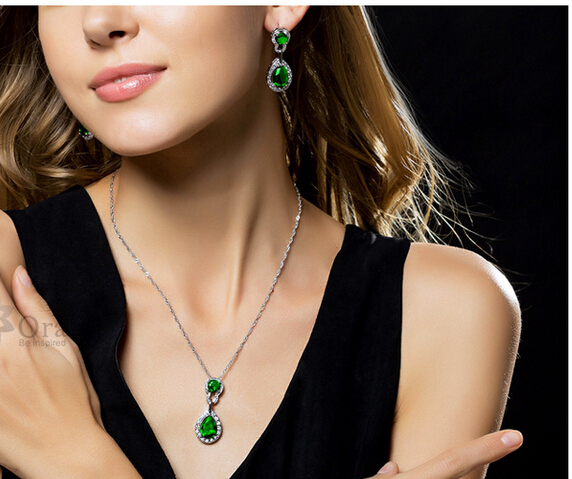 Accessories green color Wedding Jewelry Sets for Women Bridal Silver Gold Plated Crystal Vintage Jewelry Set