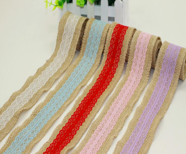 2Meter/Pcs Width 5cm Jute Burlap Rolls Hessian Ribbon With Lace Vintage Rustic Wedding Decoration DIY Ornament Burlap Wedding Favor WQ24