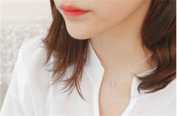 10PCS Tiny Line Open Heart Necklace Cute Heart with Map Hollow Out Love Peace Sign Necklaces for Women