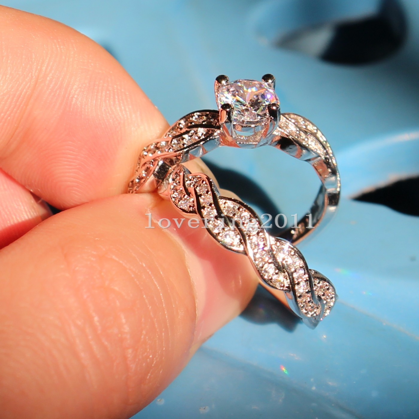 Round Cut CZ Engagement Ring Set: 10kt White Gold Filled, Simulated Dia, Free Shipping, Size 6-10