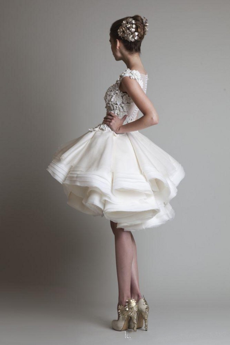 2021 New Bateau Sleeveless A-Line Mini Beach Wedding Bridal Dresses Krikor Jabotian Organza Ruffles Short Wedding Dress 2018