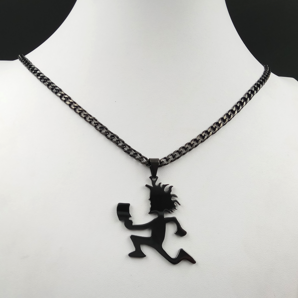 Plated black ICP Jewelry Punk Stainless Steel large 2'' Hatchetman Juggalette Pendant with 5mm 24inches Cuban Chain Necklace