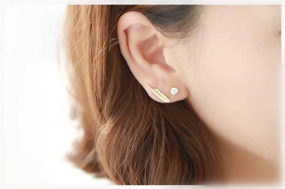 30Pair- S043 Fashion Silver Gold Metal Feather Stud Earrings Cute Plant Tree Long Leaf Stud Earrings for Women Ladies