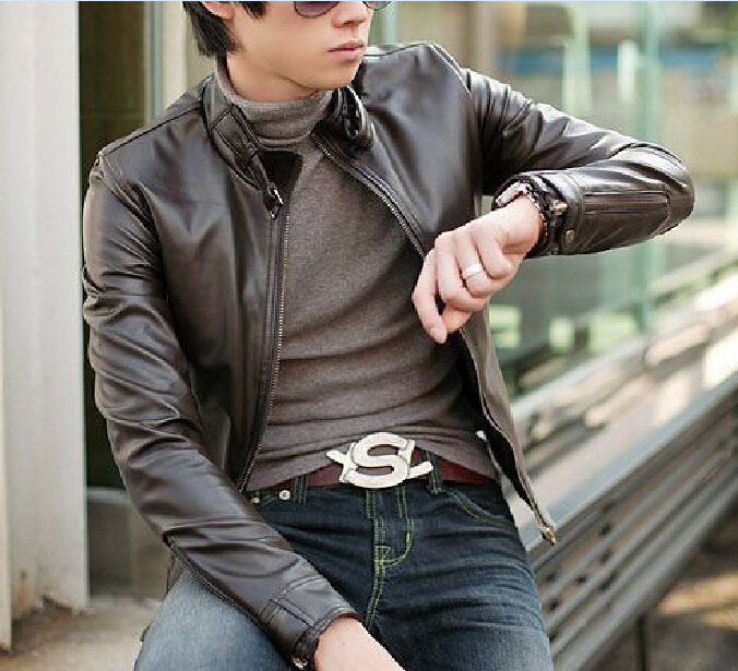 Wholesale-Free shipping high quality low price Men's hot sale motorcycle leather coats jacket outerwear leather clothes