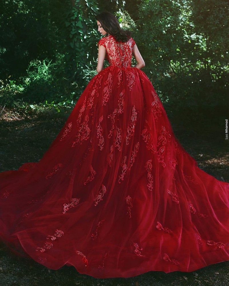 Red Sexy Mermaid Evening Gown With Detachable Train Lace Applique Beads Sweep Train Prom Dress Cap Sleeve Illusion Formal Gown Party Wear