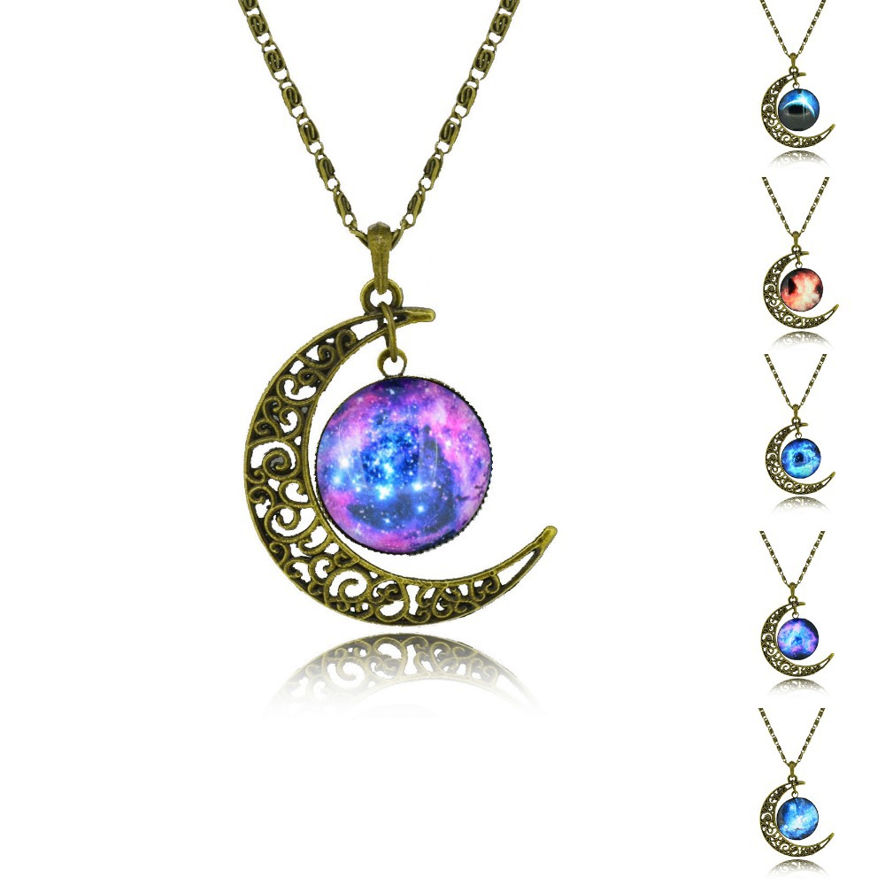 Moon Pendant Necklace Brand Fashion Jewelry Galaxy Glass cabochon vintage bronze Chain statement necklace women accessories
Moon Pendant Necklace Brand Fashion Jewelry Galaxy Glass cabochon vintage bronze Chain statement necklace women accessories