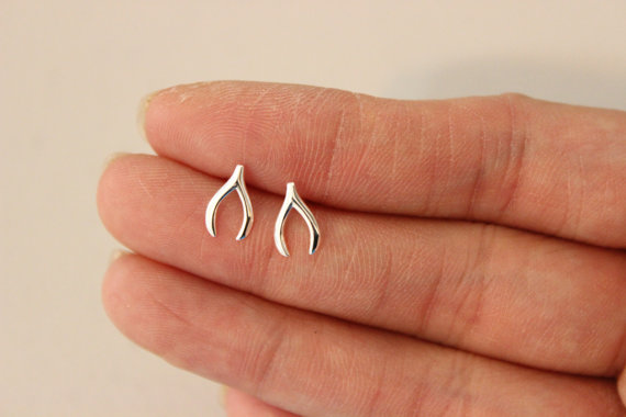 10Pair- S009 Gold Silver Cute Wishbone Stud Earring Lucky bone Stud Earring Tiny Wish Bone Stud Earrings for Women Girls Jewelry
