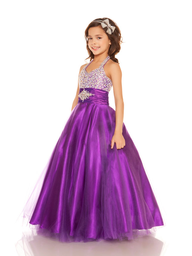 Bright Purple White Red Blue Tulle Halter Flower Girl Dresses Girls' Pageant Dresses Holidays Birthday Dresses Custom SZ 2-14 TF114060
