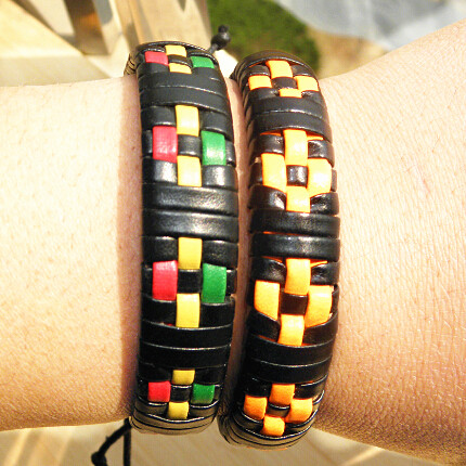The New Genuine Leather Wrap Braided Bracelets cross candy color Grid Punk Lover's Wristband Men women Handmade Mix order 20pcs