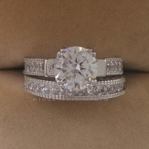 Retro Topaz Wedding Ring Set: 14kt White Gold Filled, Size 5-10, Unique Gem Jewelry Gift