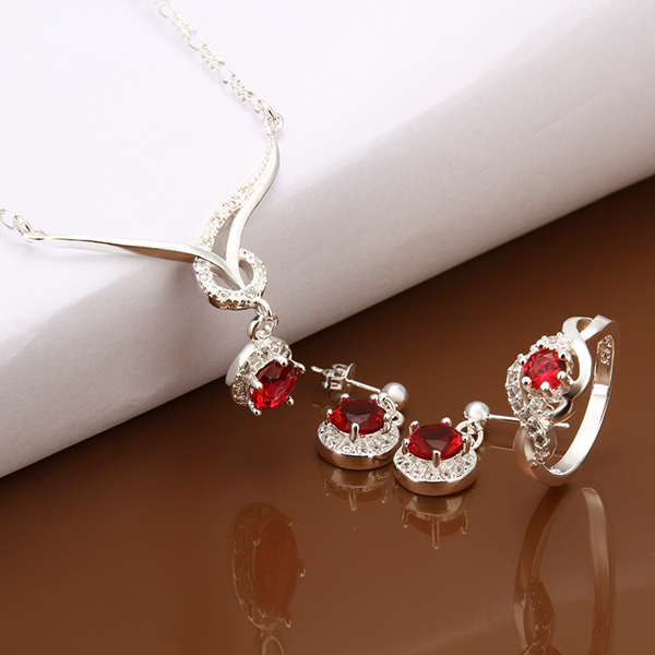 High grade 925 sterling silver Animal Set - Red jewelry sets DFMSS599 brand new brand new Factory direct sale wedding necklace earring ring