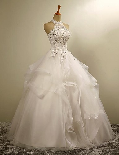 2025 New Hot Fashion Wedding Dresses Free Shipping Elegant Ball Gown Ivory Floor-length High Neck Lace Beading Tulle Appliques Bride Gowns