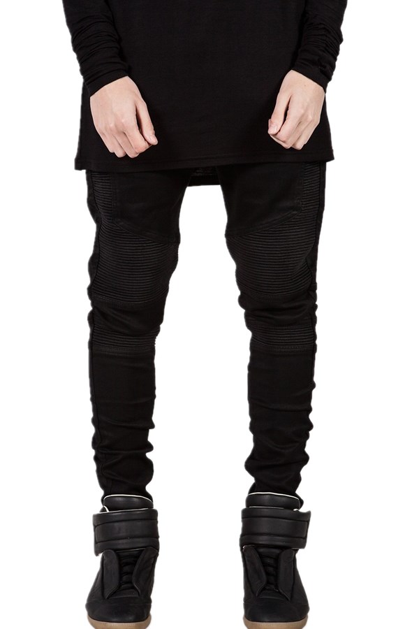 Mens Streetwear Skinny Biker Jeans Motorcycle Jogger Male Hip Hop Skateboard Trousers Slim Fit Stretch Pintunck Denim Pants Pencil Pants