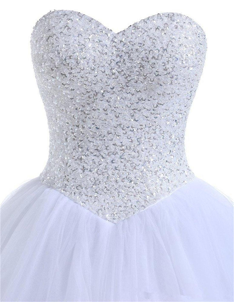 2019 Sexy Fashion White Beading Ball Gown Quinceanera Dress with Sequined Tulle Plus Size Sweet 16 Dress Vestido Debutante Gowns BQ87