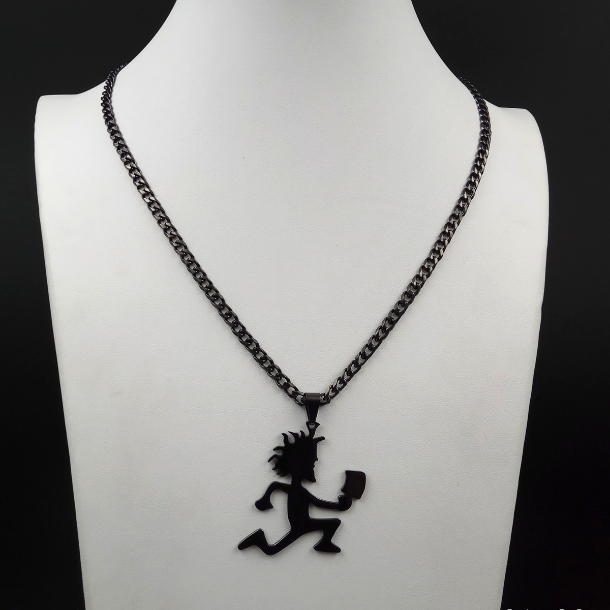 Plated black ICP Jewelry Punk Stainless Steel large 2'' Hatchetman Juggalette Pendant with 5mm 24inches Cuban Chain Necklace
