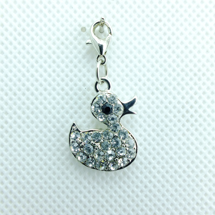 Free Shipping Latest Fashion Charms Alloy 4 Color Rhinestone Duck Lobster Clasp Floating Charms DIY Jewelry Accessories