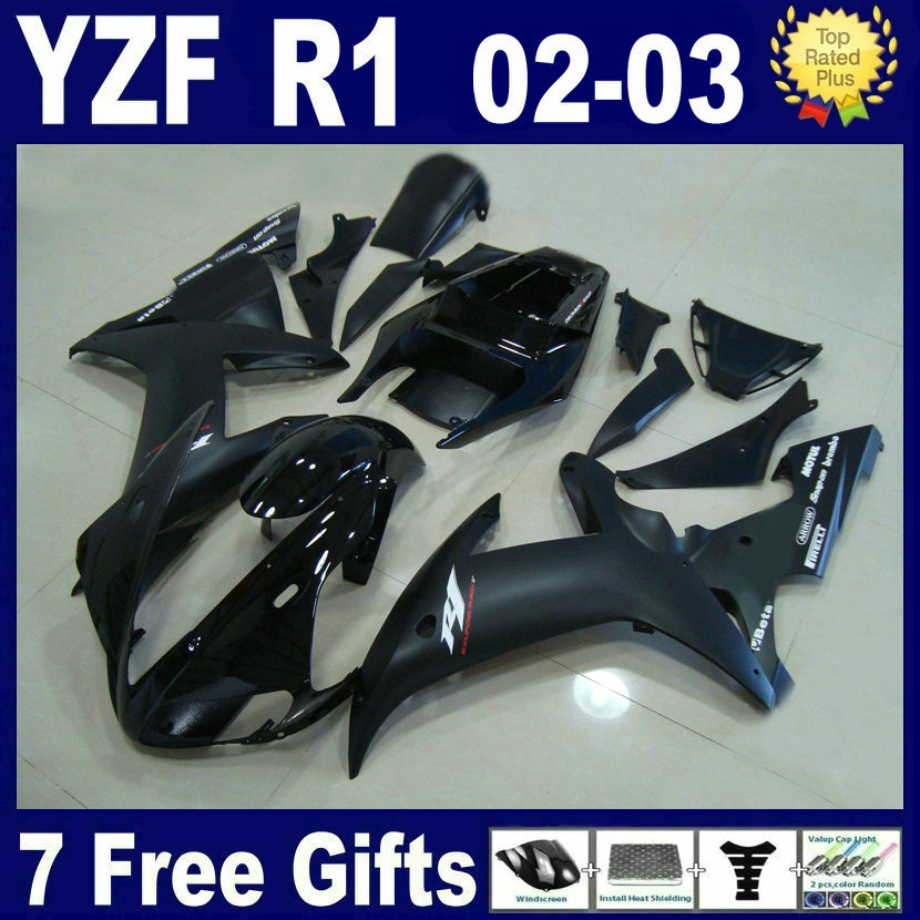 Flat matte black bodywork for YAMAHA R1 2002 2003 fairings kit YZFR1 YZF R1 Injection molded 02 03 Y1229, Same as picture
Flat matte black bodywork for YAMAHA R1 2002 2003 fairings kit YZFR1 YZF R1 Injection molded 02 03 Y1229, Same as picture