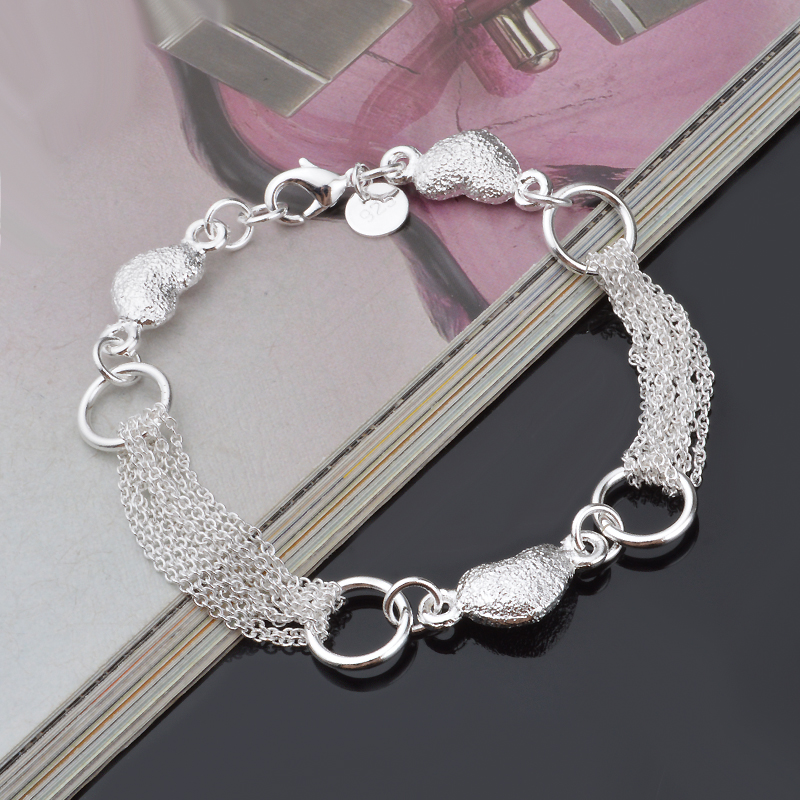 Free Shipping with tracking number Top Sale 925 Silver Bracelet Multi-line thin chain Heart Bracelet Silver Jewelry 10Pcs/lot cheap 1598