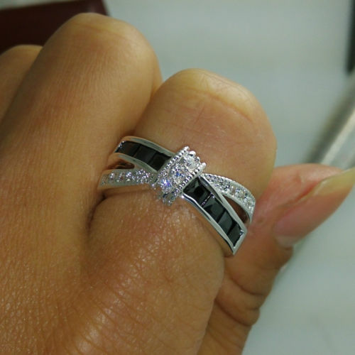 Luxury Size6-9 Luxury jewelry 925 silver filled black sapphire gemstones wedding Ring