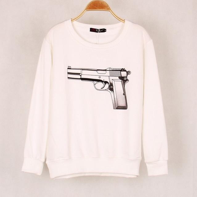 2015 New Hot Fashion Nice Style 3D Gun Print Women Hoodies Long Sleeve Loose Sweatshirts Tops Blouse DF-253