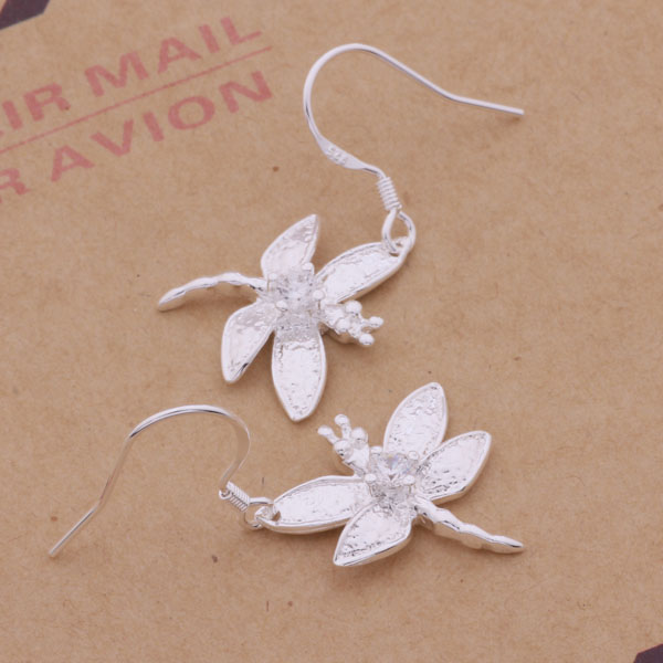 Fashion (Jewelry Manufacturer) 40 pcs a lot Dragonfly with diamond earrings 925 sterling silver jewelry factory price Fashion Shine Earring