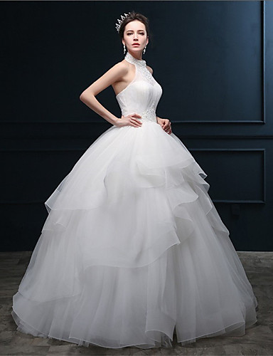 2025 Wedding Dresses New Hot Fashion Free Shipping Elegant Ball Gown Ivory Floor-length Appliques Beads Halter Tulle Bride Gowns