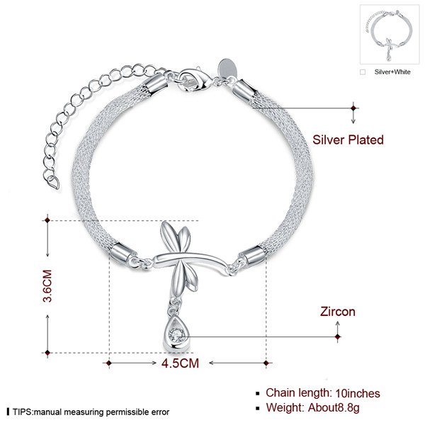 Hot sale 925 silver Dragonfly hanging inlaid stone bracelet DFMCH380, fashion 925 sterling silver Chain link gemstone bracelets high grade