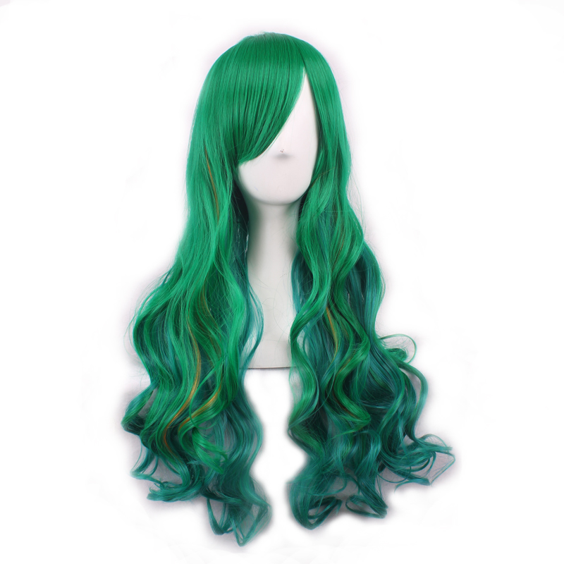WoodFestival long wavy wig rainbow color synthetic hair women japanese harajuku green pink white red purple fibre anime cosplay wigs ombre