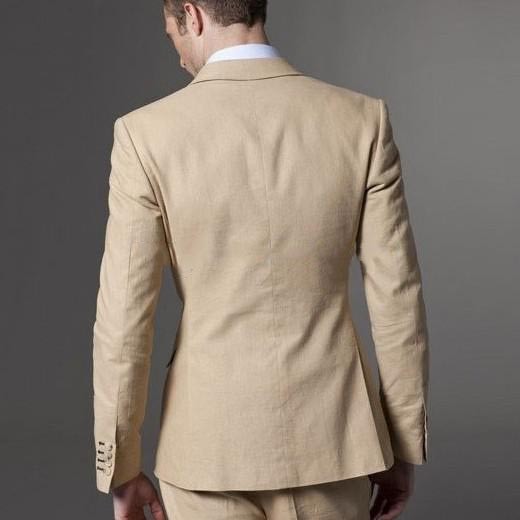 Custom Made Two Button Side Slit Beige Groom Tuxedos Notch Lapel Groomsmen Best Man Wedding Prom Dinner Suits (Jacket+Pants+Girdle+Tie)G3956