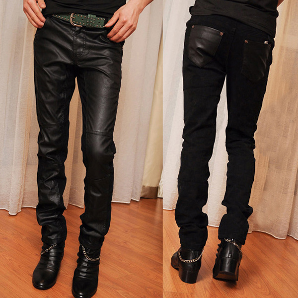 Wholesale-Relaxed Mens Faux Leather Pants Chaparajos Jeans Boys Skinny Pencil Trousers Hotc
Wholesale-Relaxed Mens Faux Leather Pants Chaparajos Jeans Boys Skinny Pencil Trousers Hotc