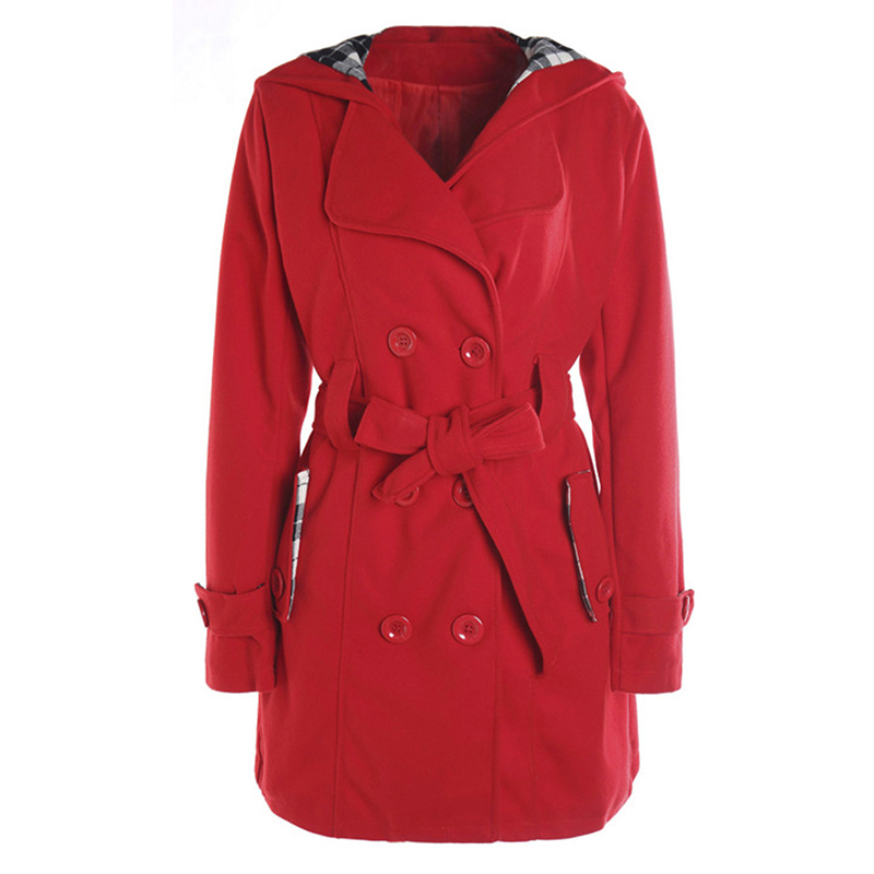 Women's Jackets Wholesale- LOHILL 2021 Womens Fashion Woolen Double Breasted Pea Coat Casual Hoodie Winter Warm Jacket1