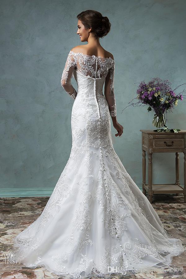 Overskirt Wedding Dresses Full Lace Long Sleeves Bridal Gowns Amelia Sposa Arabic Wedding Gowns Wit Bateau Neck Zip Back Court Tra