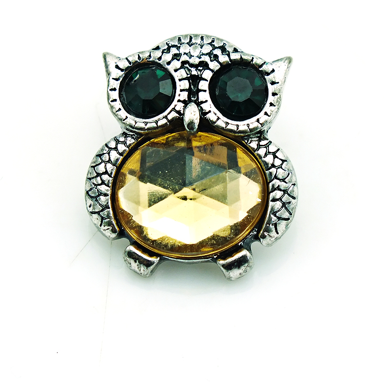 High Quantity 3 Color Snap Button Crystal Owl 18mm Metal Clasp Button DIY Interchangeable Jewelry Accessories