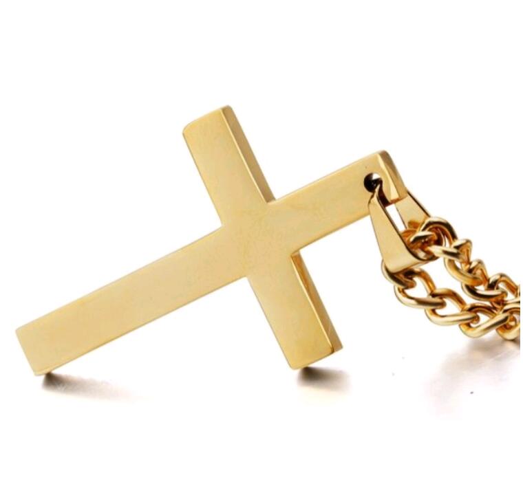 Unisex Smooth Metal Cross Pendant with Matched Chain - Available in Silver, Gold & Black