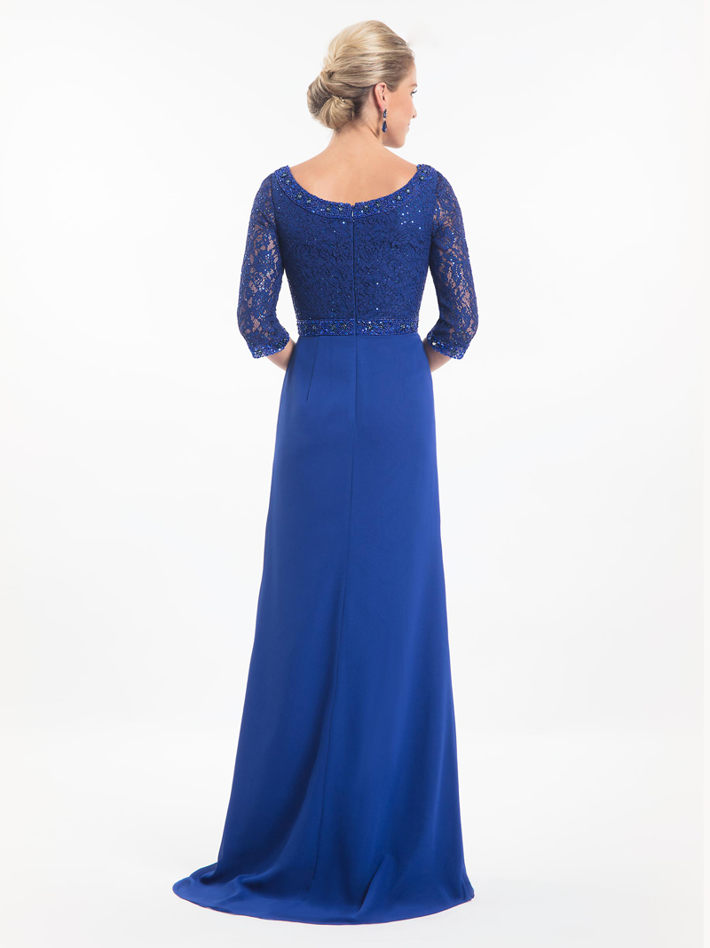 Stunning Royal Blue Mother of The Bride Dresses lace top with beaded neckline 3/4 sleeves pleated skirt with elegant evening formal dresses