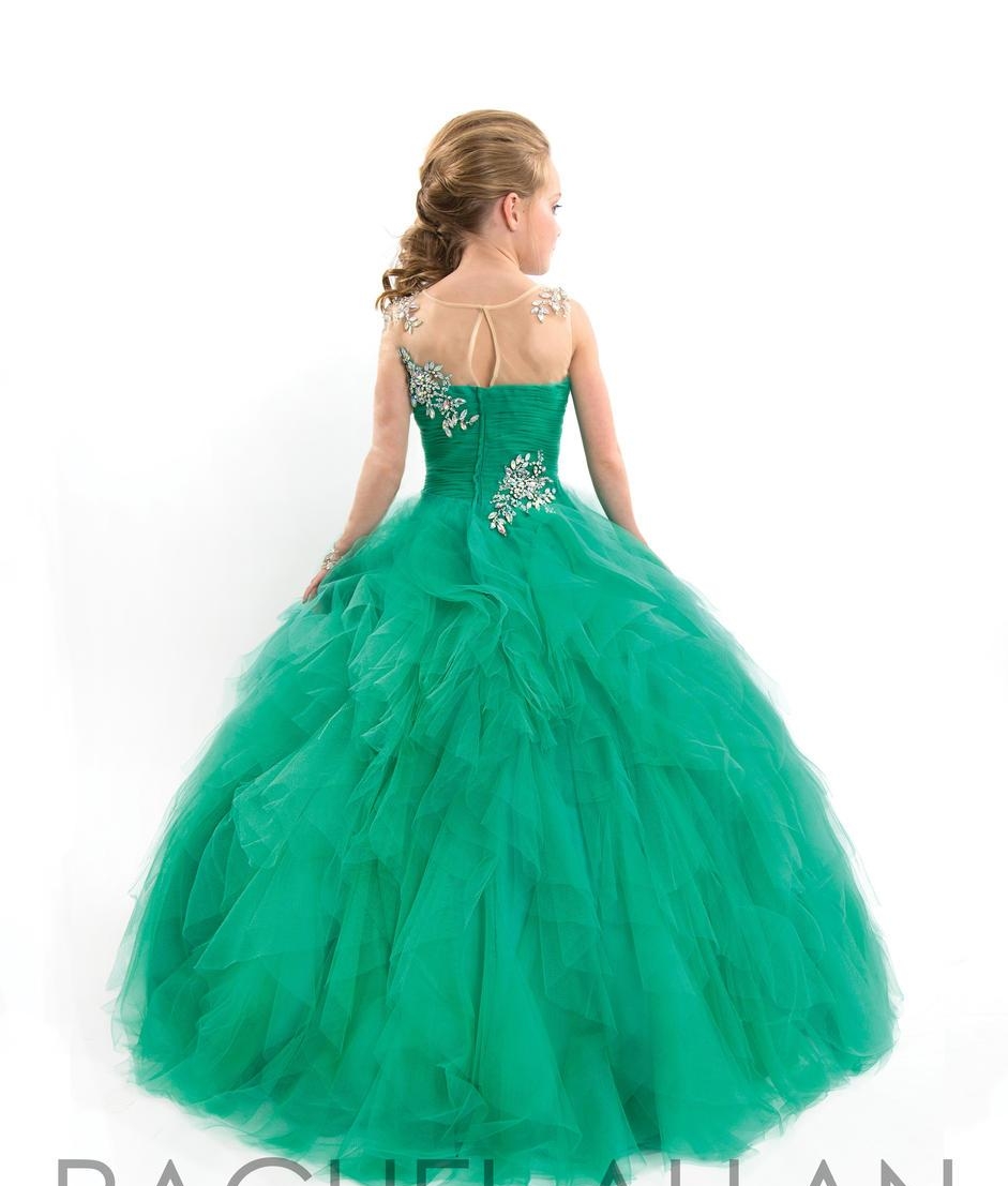 Crystal Illusion Long Sleeve Girl's Pageant Dresses Rachel Allan Ruffles Tulle Birthday Party Ball Gown Flower Girls Dresses HY1142