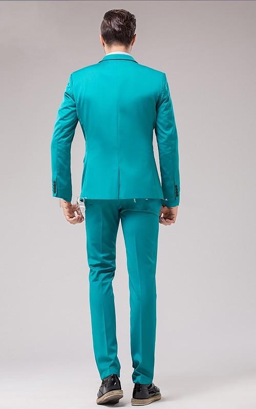 Sunshine Energetic Center Vent Turquoise Groom Tuxedos Notch Lapel Slim Fit Men's Wedding Dress Holiday Prom Blazer(Jacket+pants+tie+Vest)