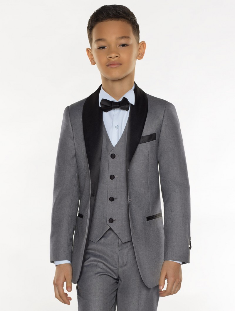 Boys Tuxedo Boys Suits Boys Formal Suits Tuxedo for Kids Tuxedo Formal Occasion Grey Suits For Lillte Men Three Pieces(Jacket+Pant+Vest)