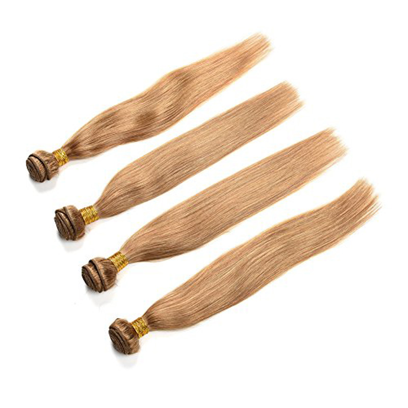 Free shipping Brazilian Siky Straight Bundles e 27# Honey Blonde Color Deal With Mixed Length 100% Human Hair Extensions