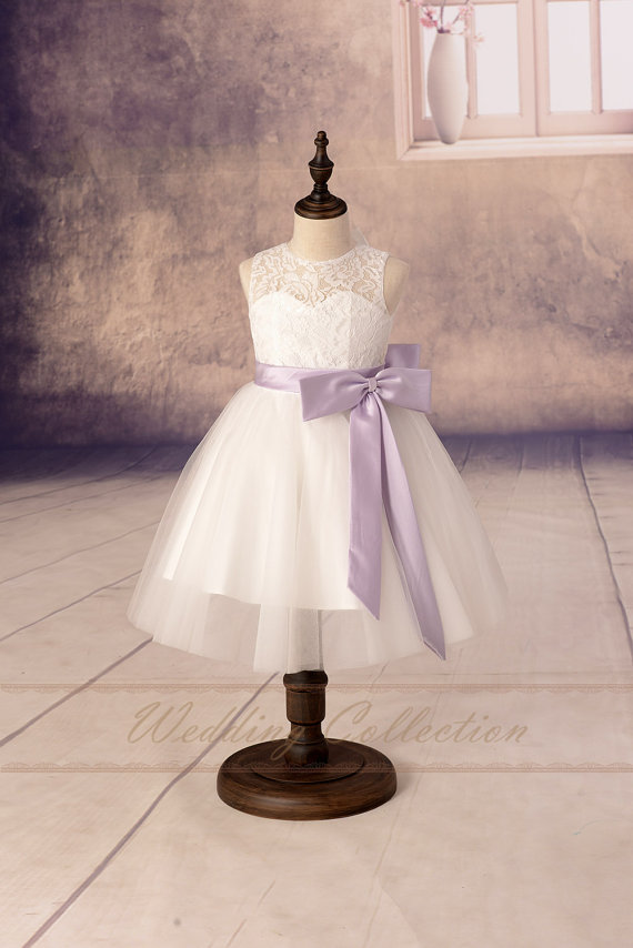 2020 NEW HOT Lace Flower Girl Dresses Tulle Flower Girls Dress With Lilac Sash and Bow High Quality High Quality Dress Birthday Dress Party
